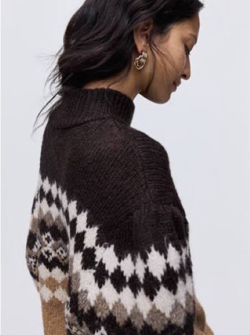 H&M Brown and Cream Fair isle Textured Knit Crew Sweater sz S BNWT